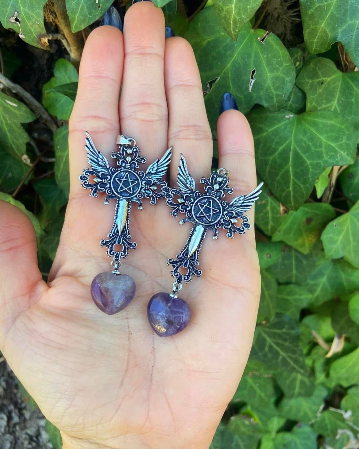 Amethyst Heart Pentacle Pendants