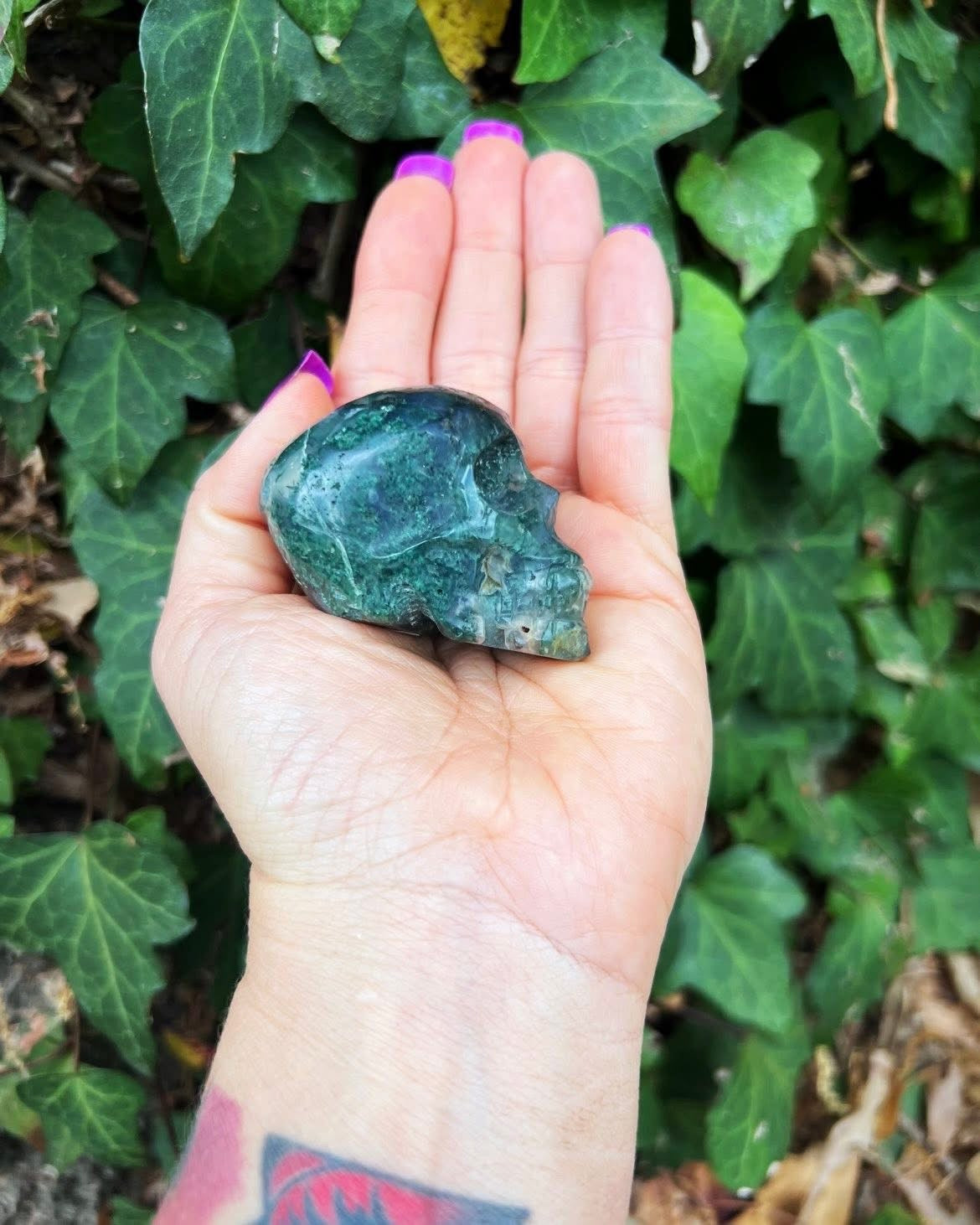 Moss Agate Skull