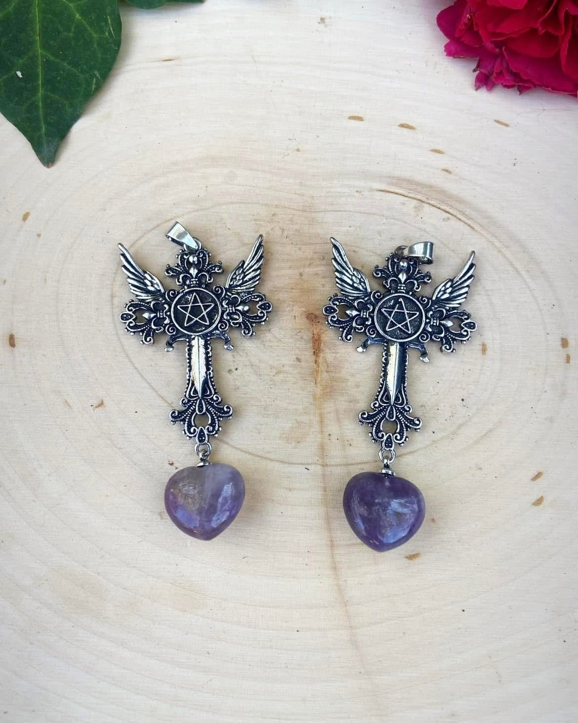 Amethyst Heart Pentacle Pendants