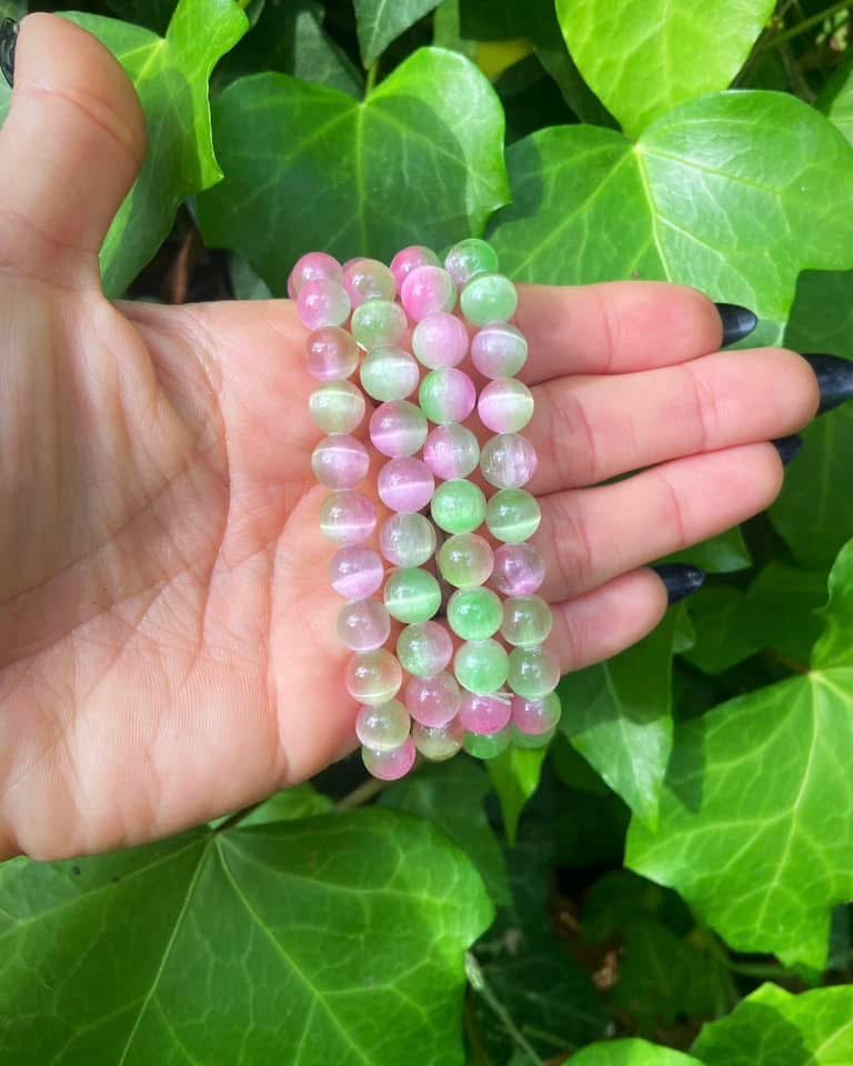 Pink and Green Cat’s Eye Bracelets 8mm
