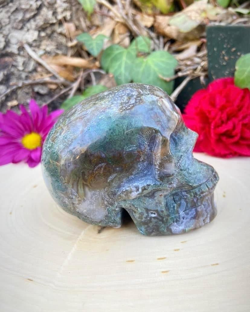 Moss Agate Skull
