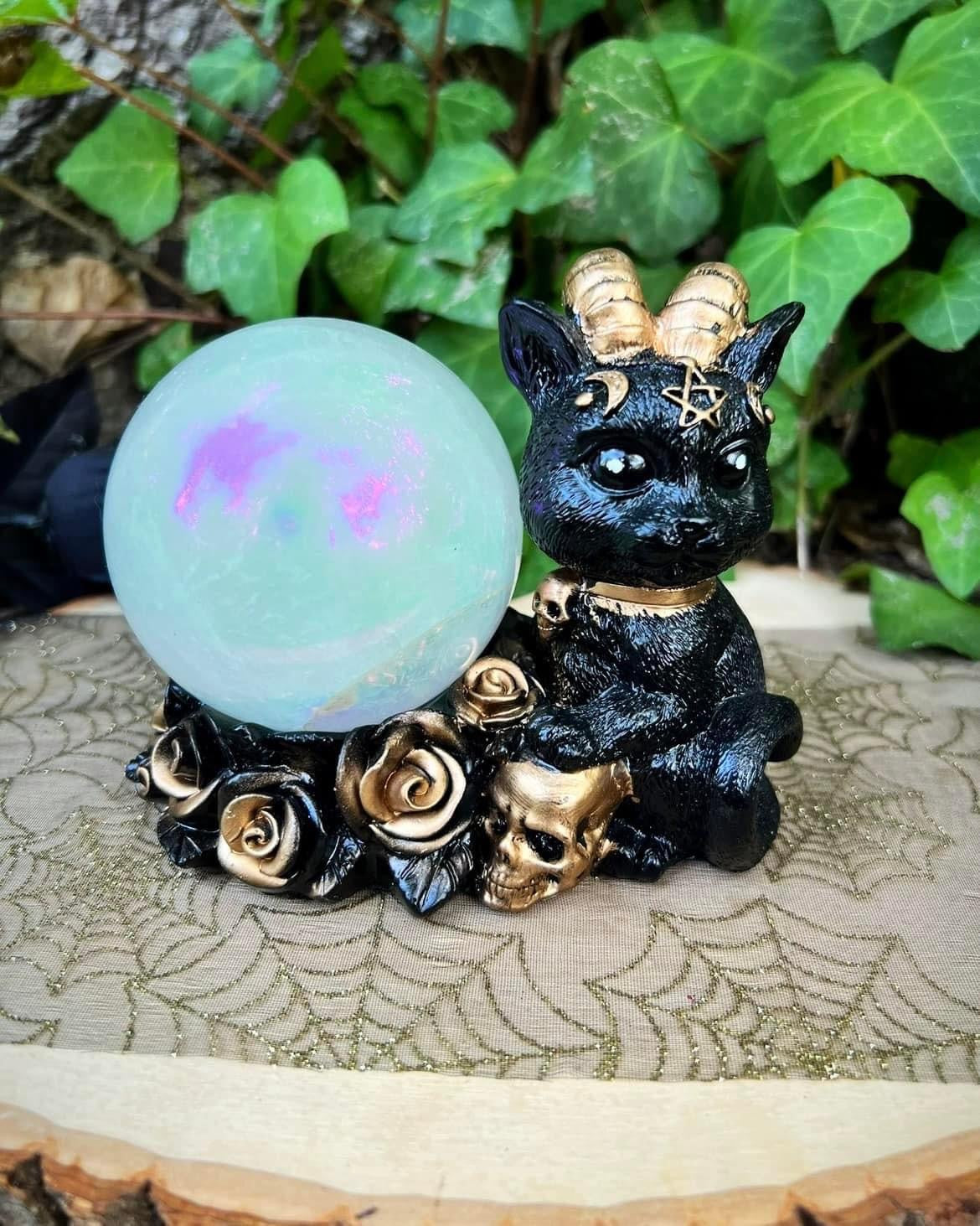 Horned Crystal Cat Sphere Stand