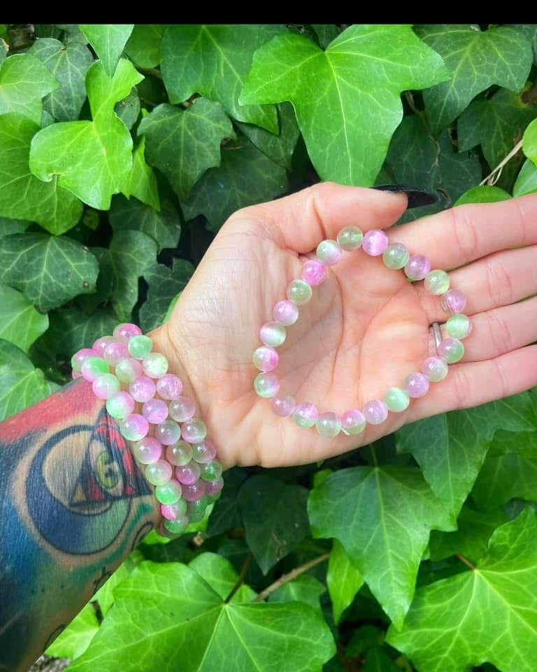 Pink and Green Cat’s Eye Bracelets 8mm