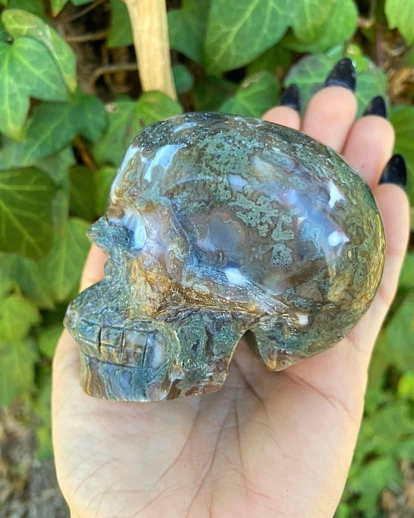 Moss Agate Skull