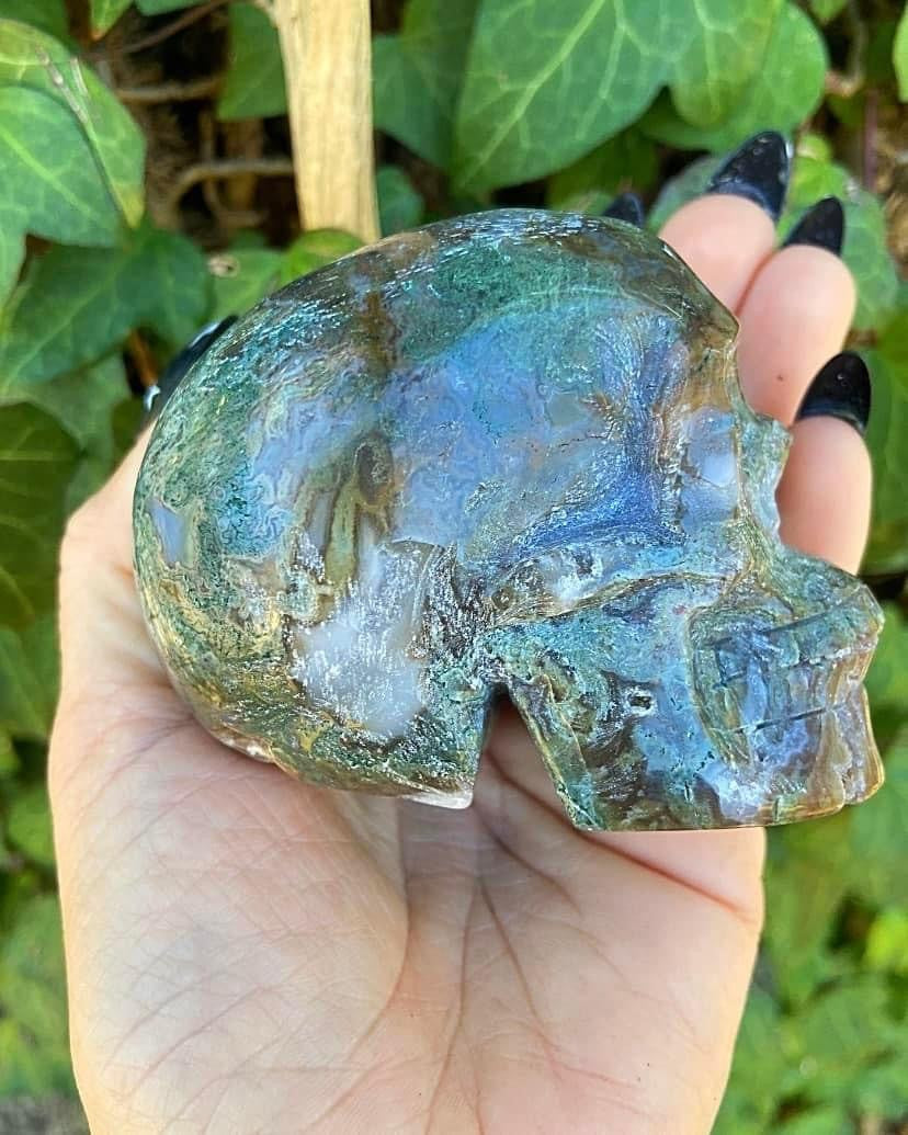 Moss Agate Skull