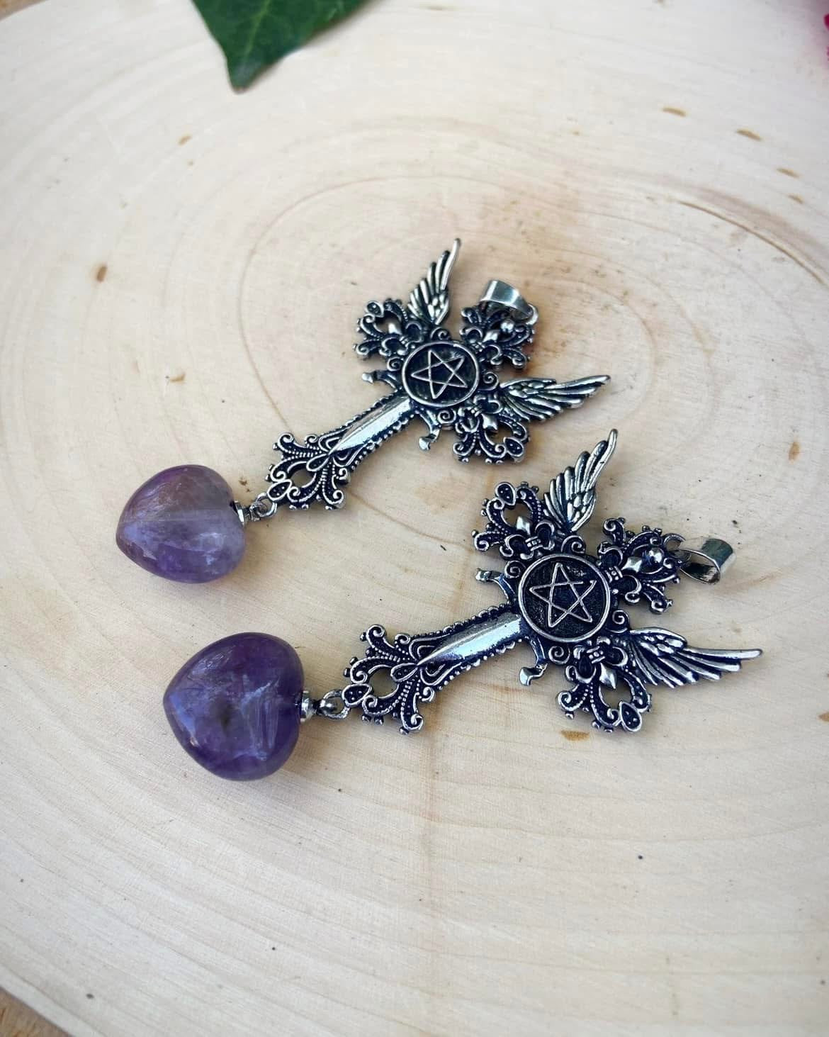 Amethyst Heart Pentacle Pendants