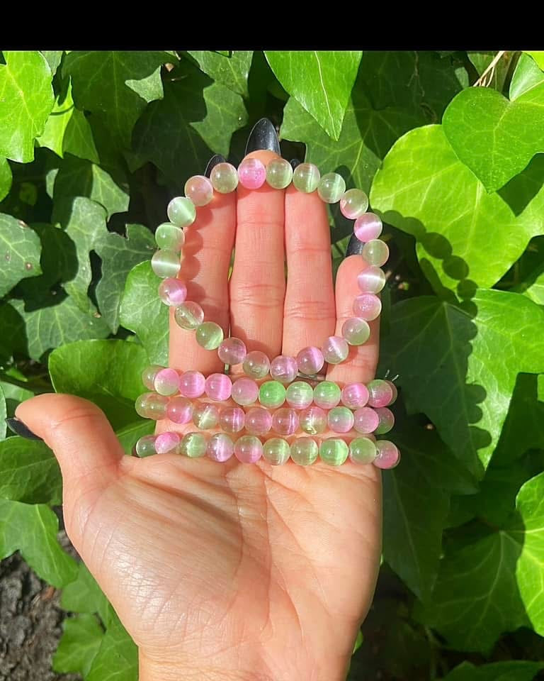 Pink and Green Cat’s Eye Bracelets 8mm