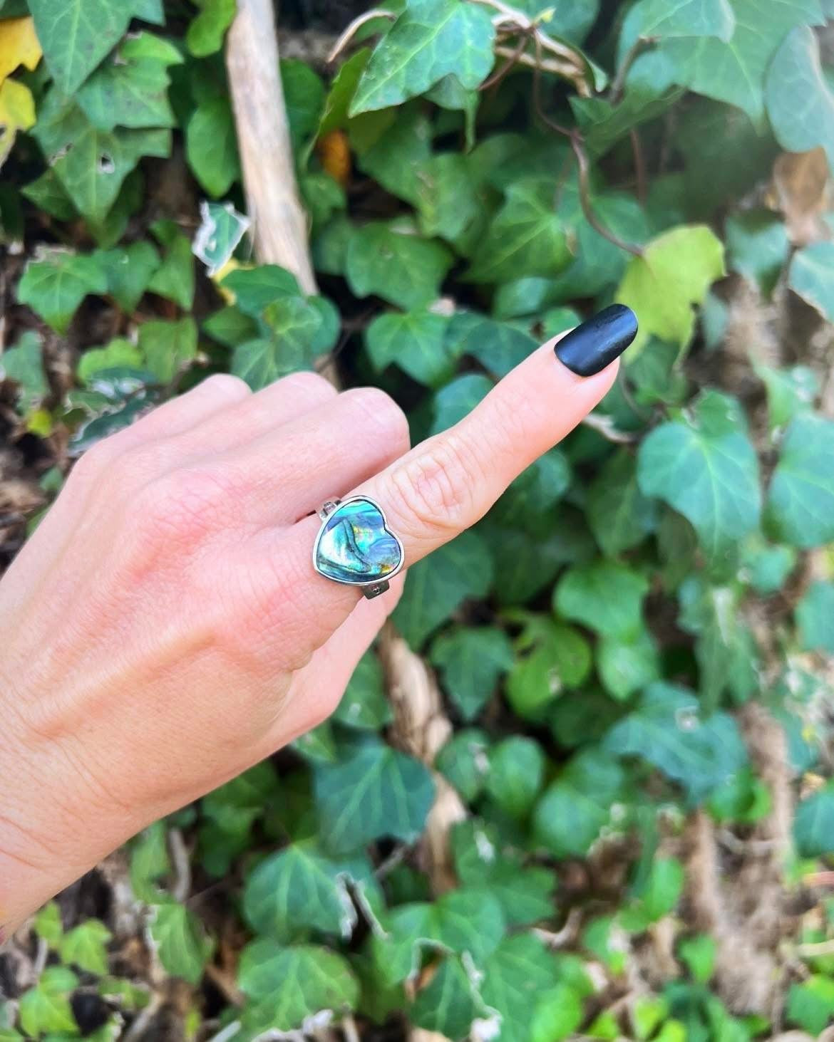 Abalone Shell Heart Rings
