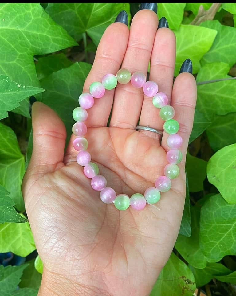 Pink and Green Cat’s Eye Bracelets 8mm