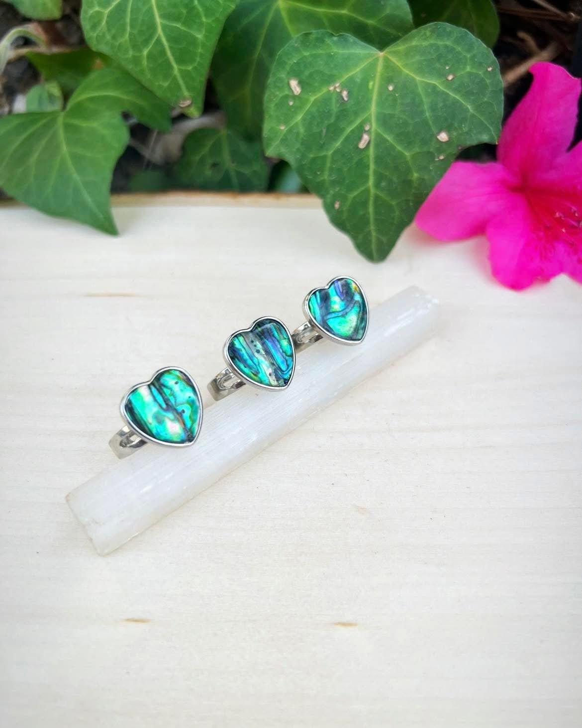 Abalone Shell Heart Rings