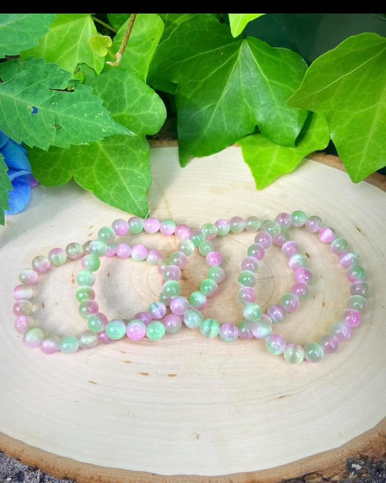 Pink and Green Cat’s Eye Bracelets 8mm
