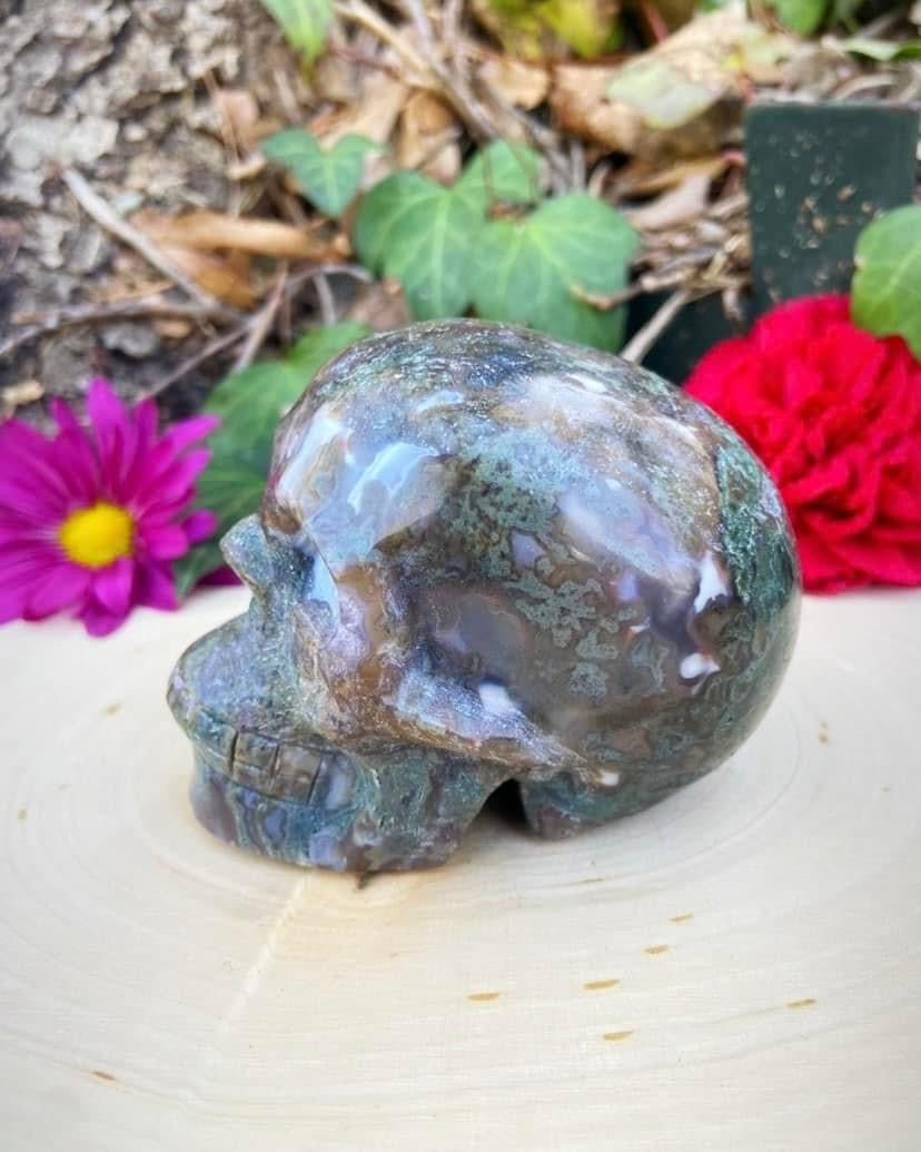 Moss Agate Skull