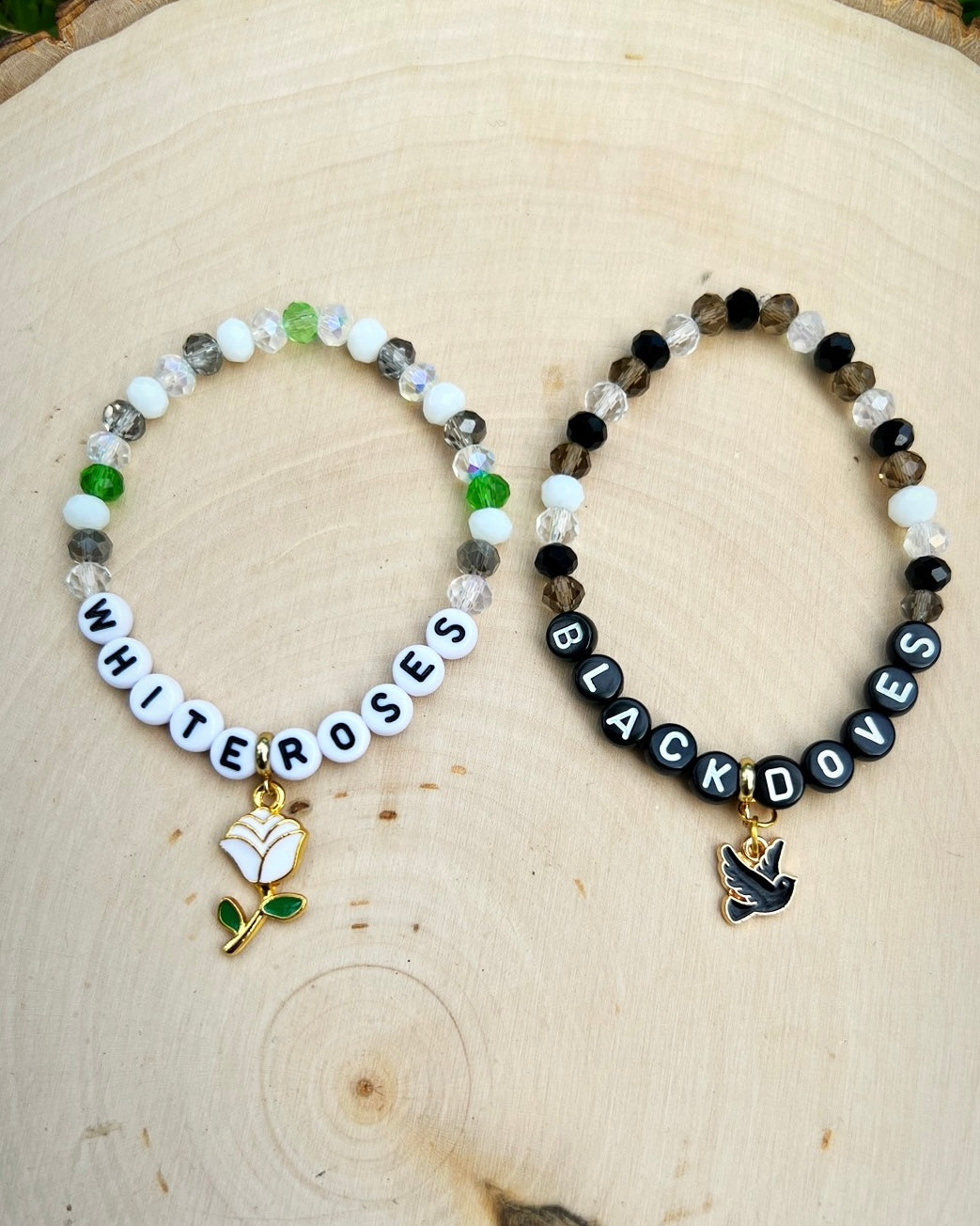 White Roses, Black Doves Bracelets