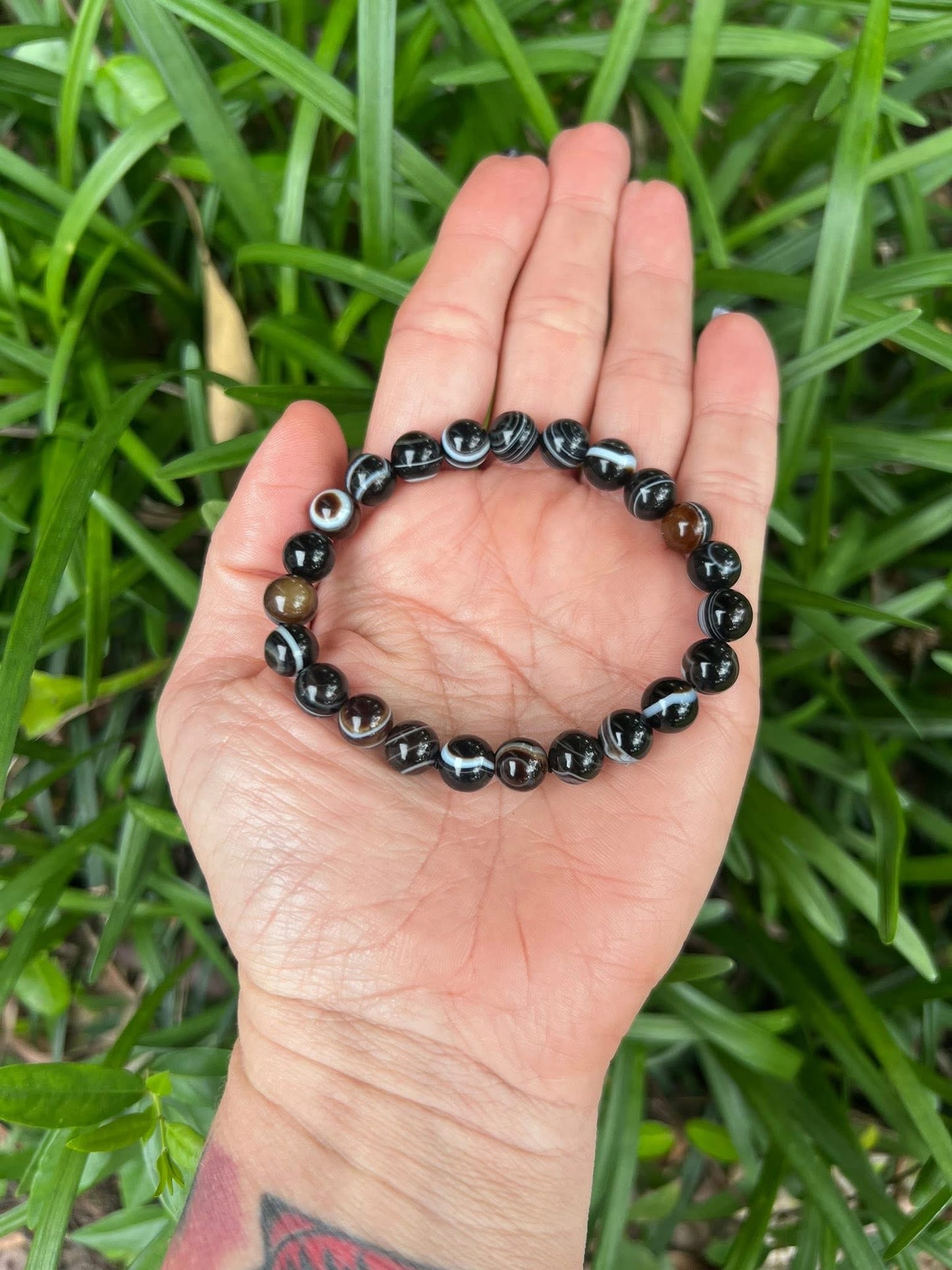 Black Banded Agate Bracelets 8mm