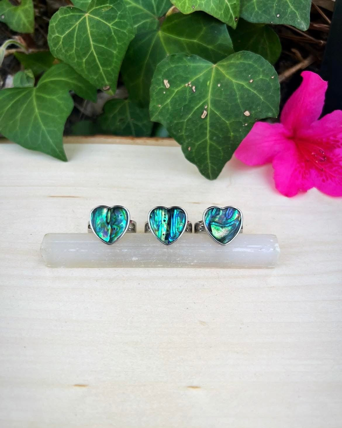 Abalone Shell Heart Rings