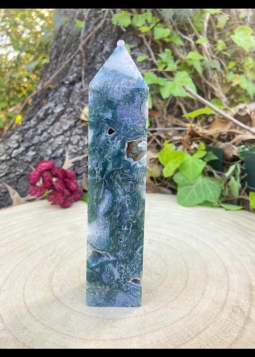 Large Moss Agate Tower