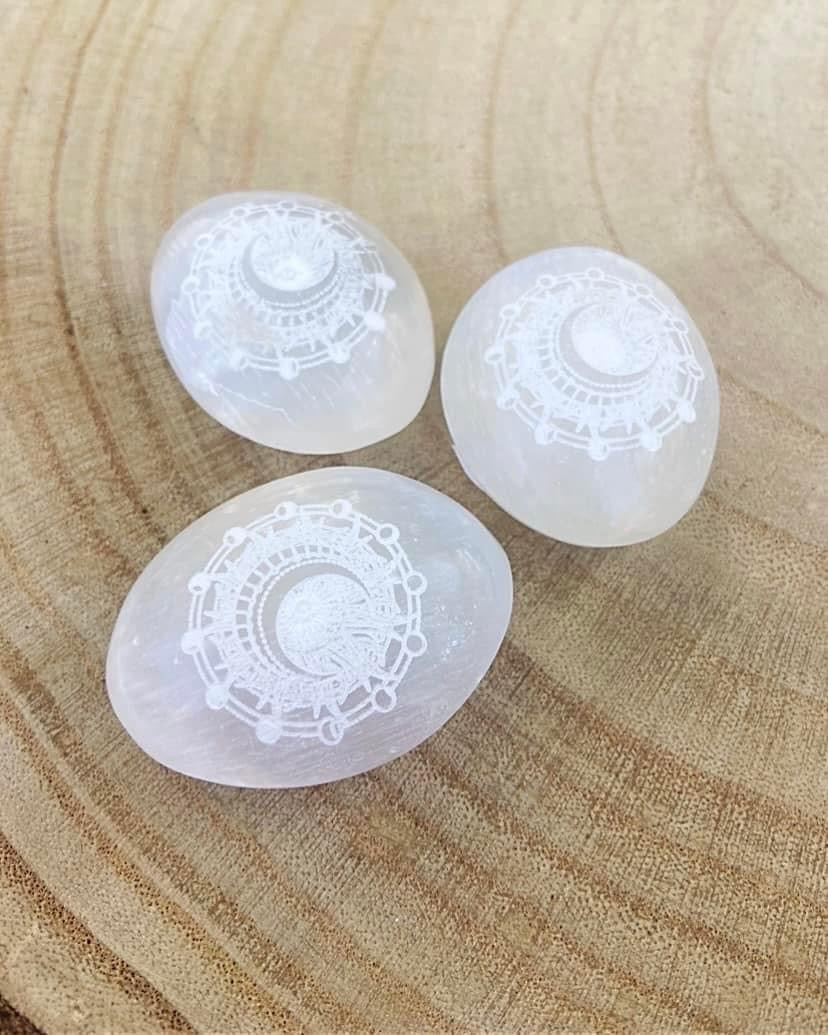 Satin Spar Moon Palm Stones