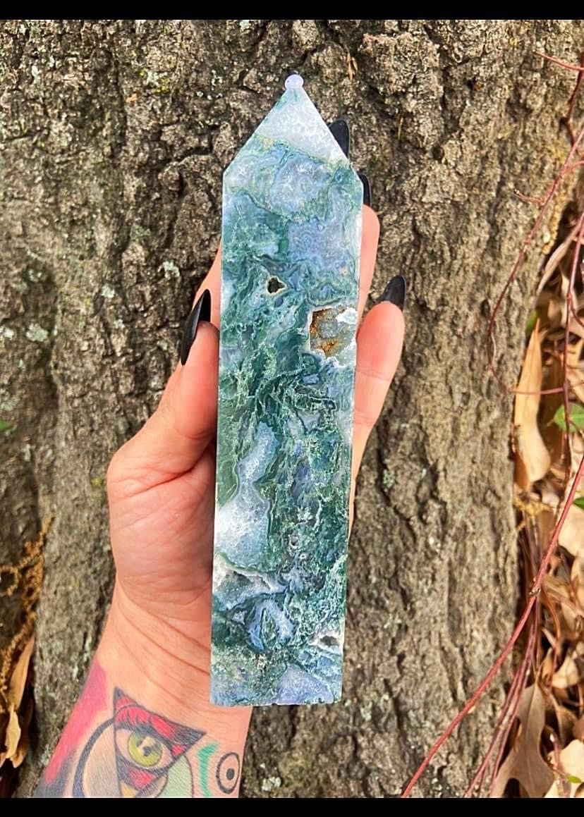 Large Moss Agate Tower