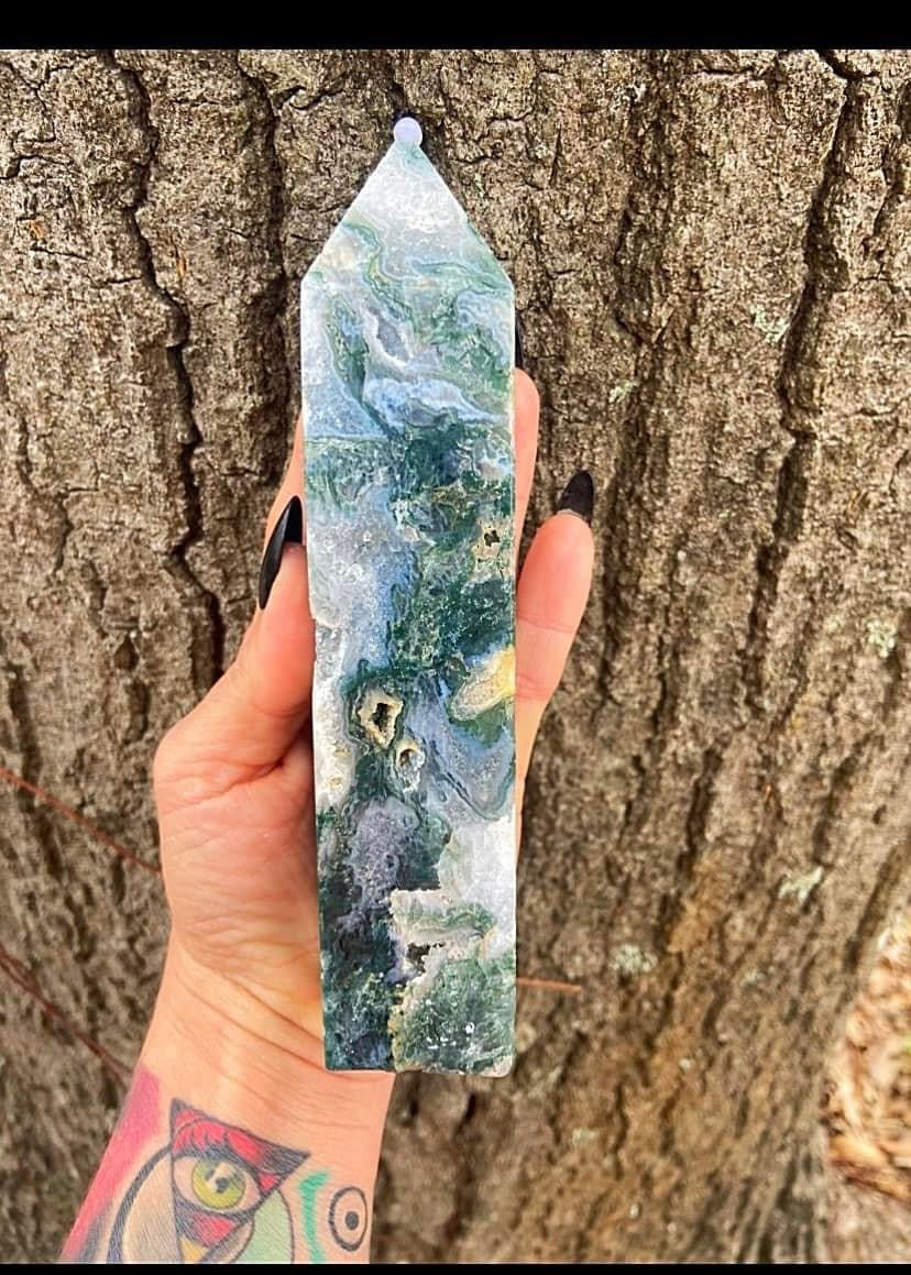 Large Moss Agate Tower