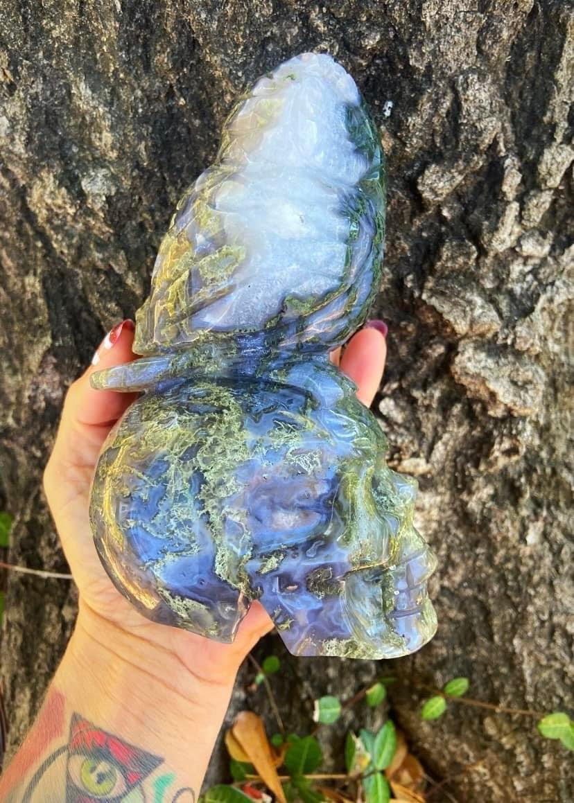 Moss Agate Skull