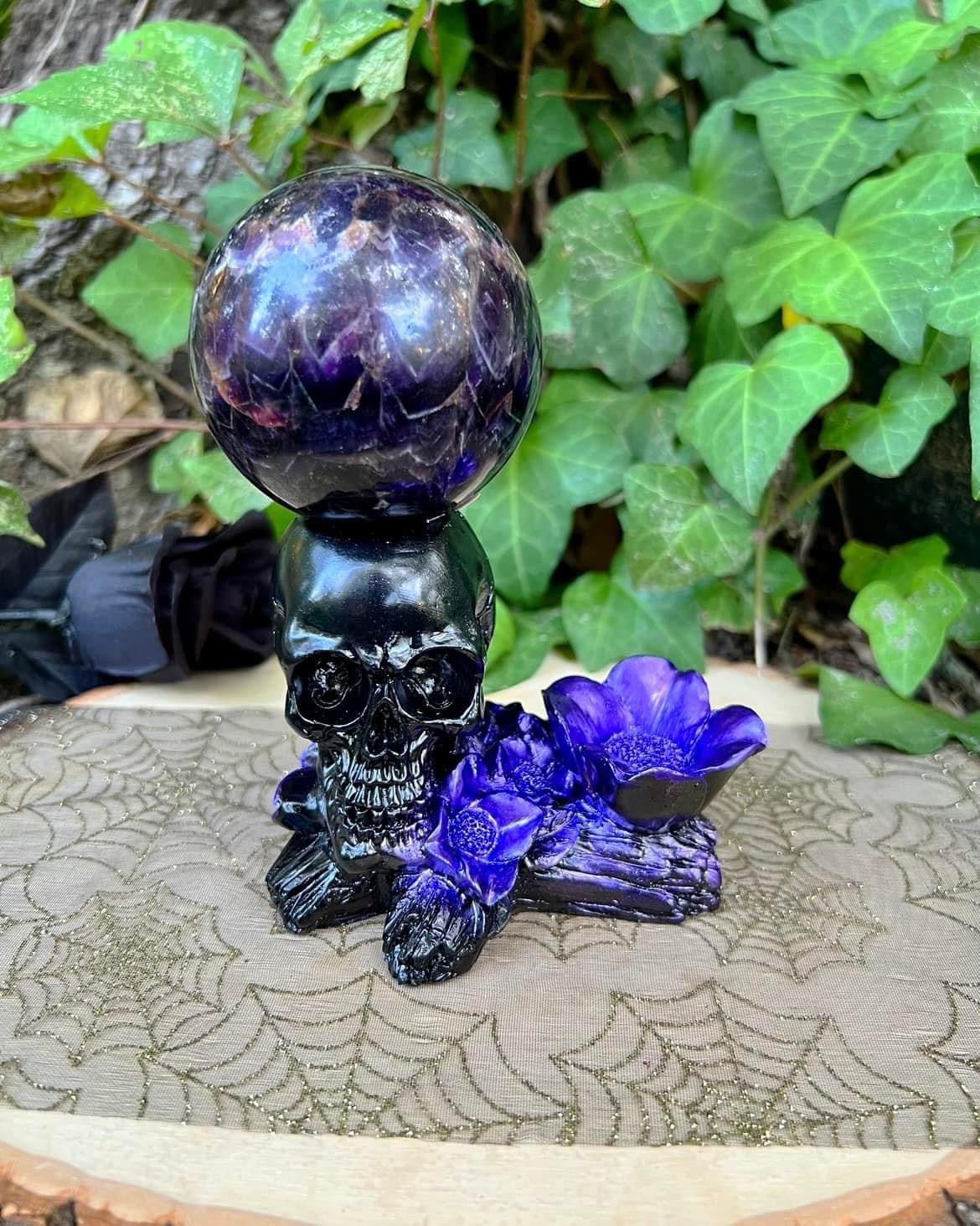 Skull with Flower Sphere Stand