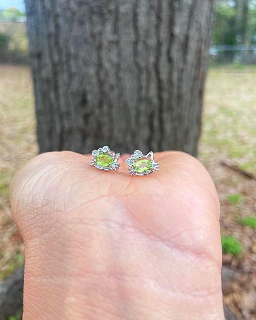 Peridot Hello Kitty Earrings