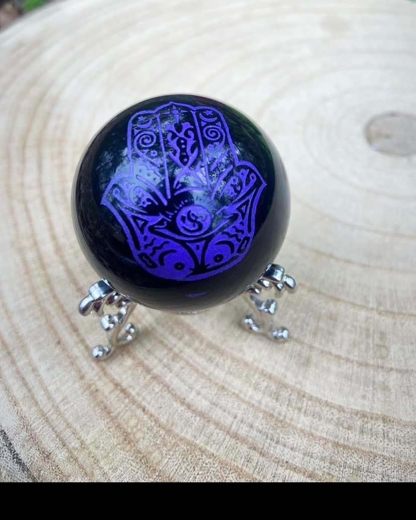 Black Obsidian Hamsa Sphere