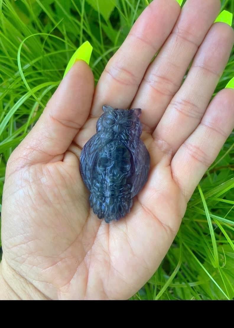 Fluorite Owl Skull