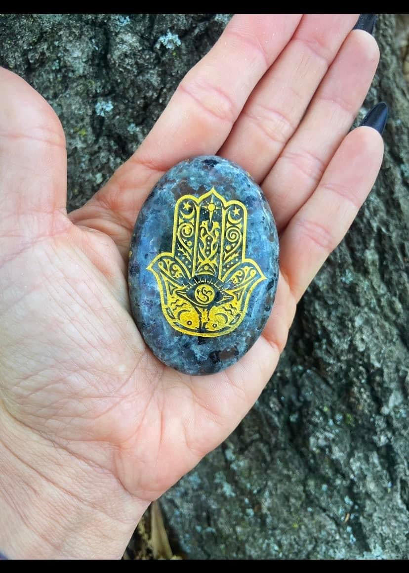 Yooperlite Hamsa Palm Stone