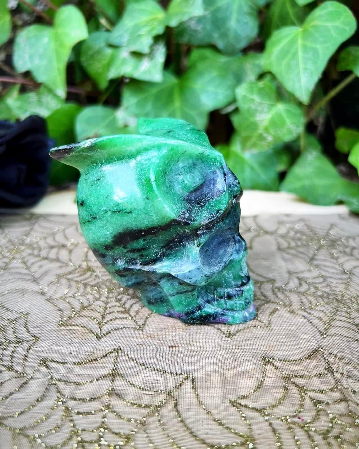 Ruby in Zoisite Owl Skull