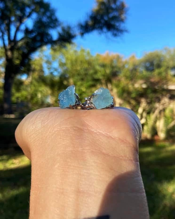 Aquamarine Rough Rock Rings