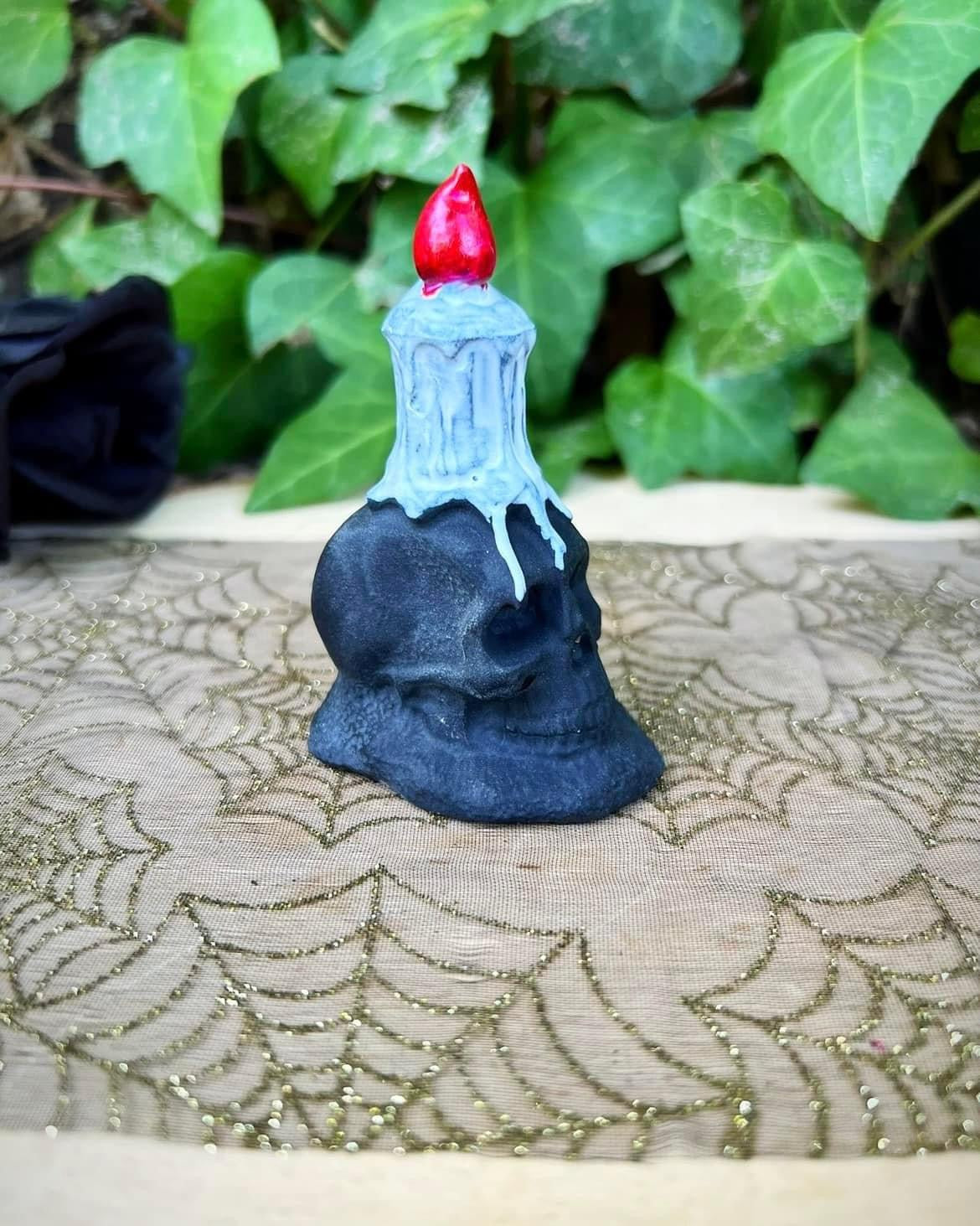 Black Obsidian Skull with Candle