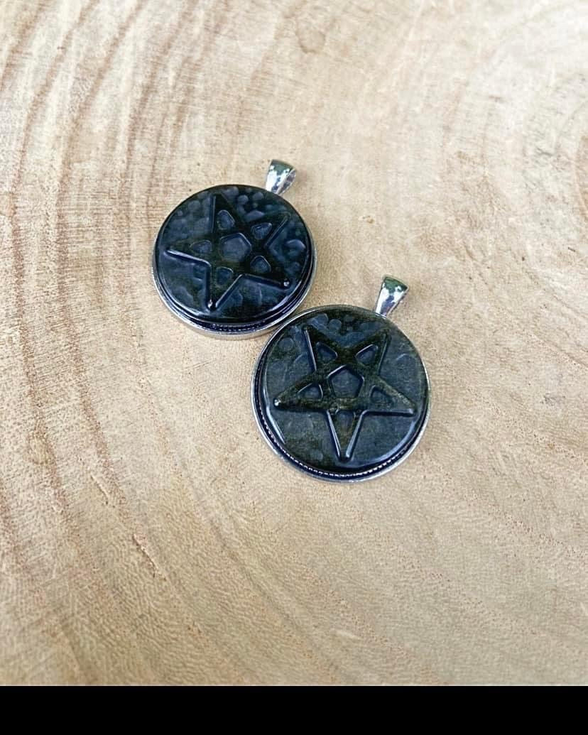 Gold Sheen Obsidian Pentagram Pendants