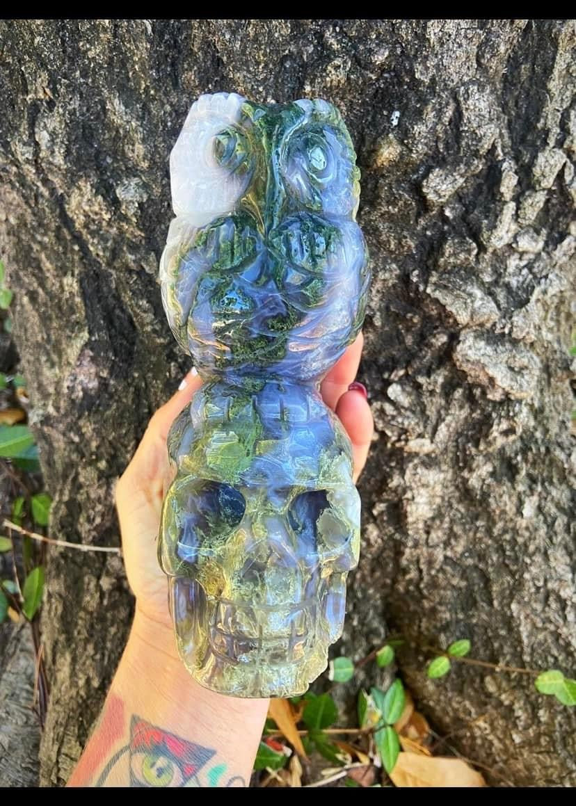 Moss Agate Skull