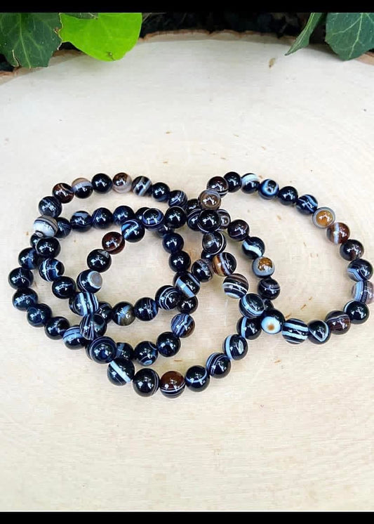 Black Banded Agate Bracelets 8mm