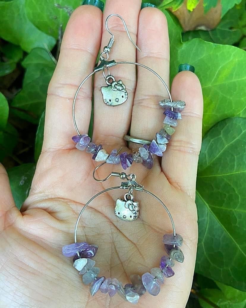 Amethyst Hello Kitty Earrings