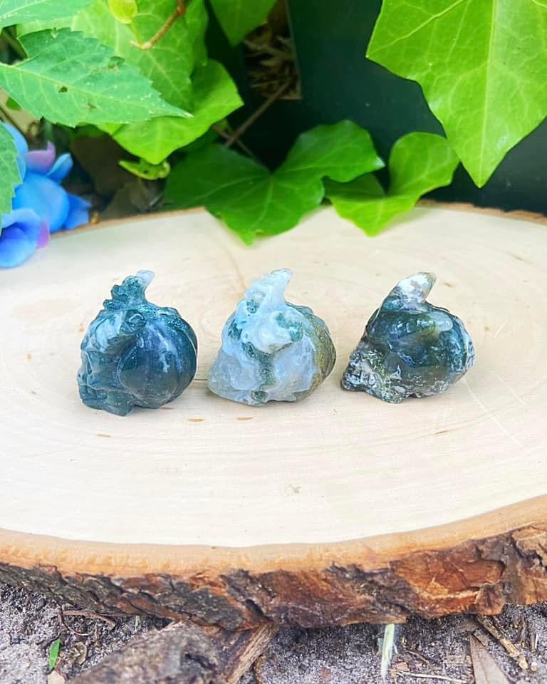 Moss Agate Horned Skulls