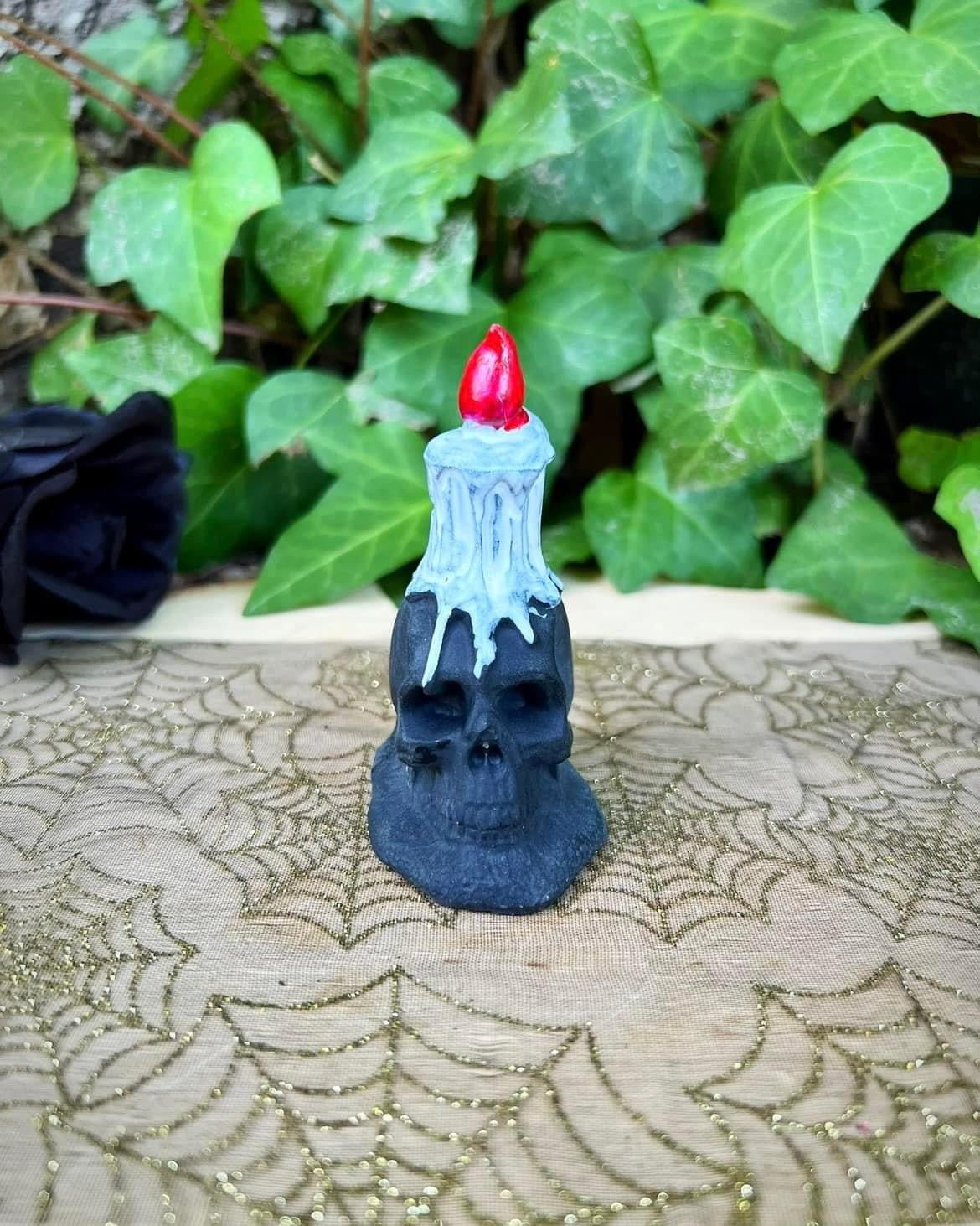 Black Obsidian Skull with Candle