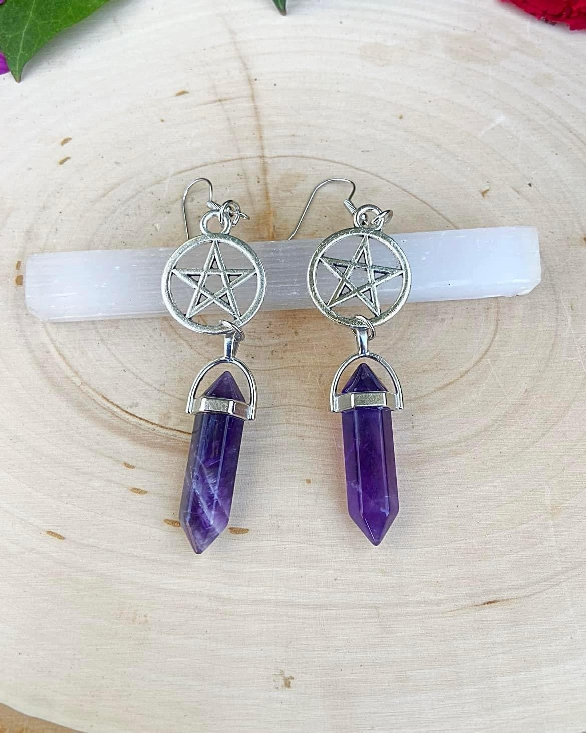 Amethyst Pentacle Earrings