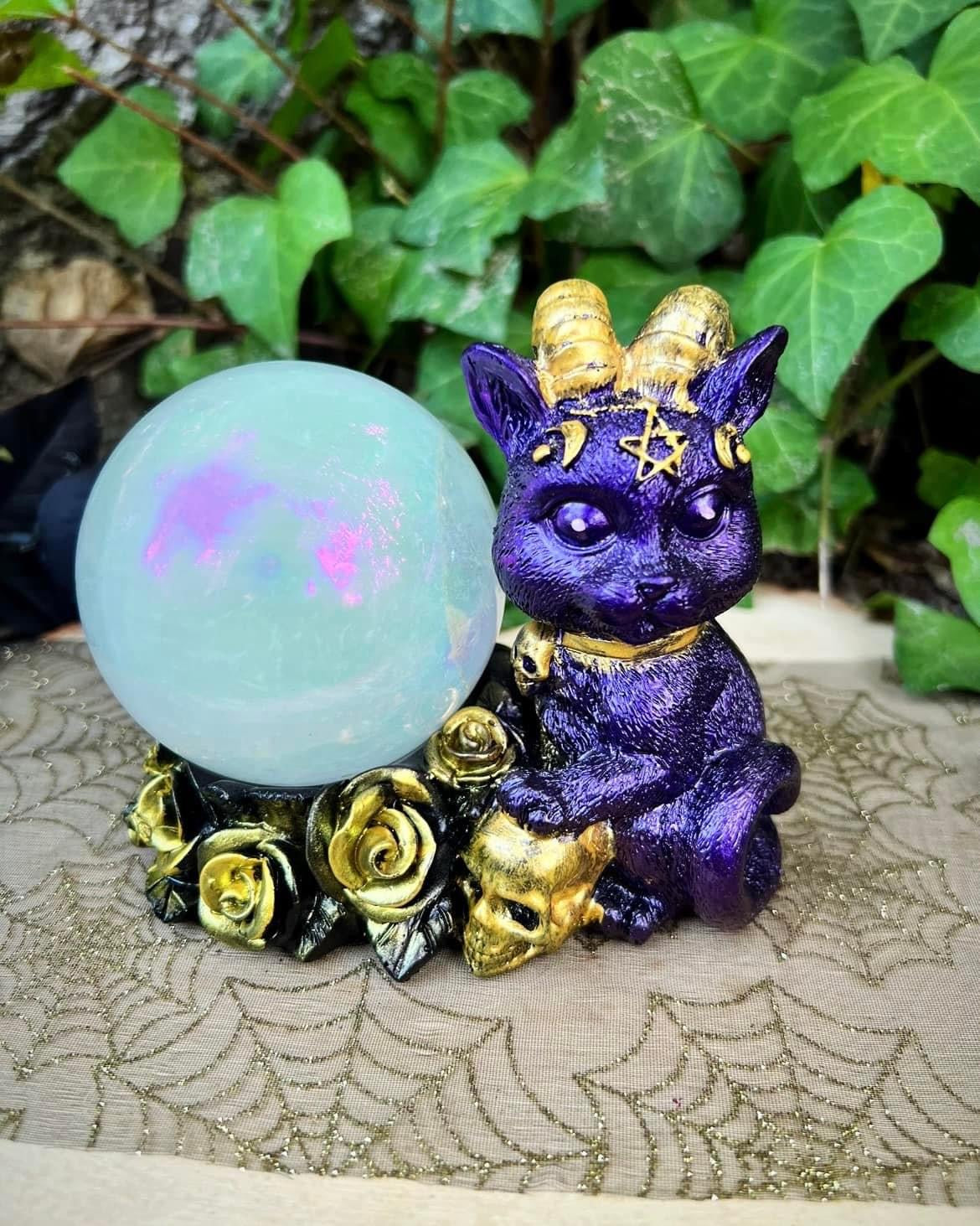 Horned Crystal Cat Sphere Stand