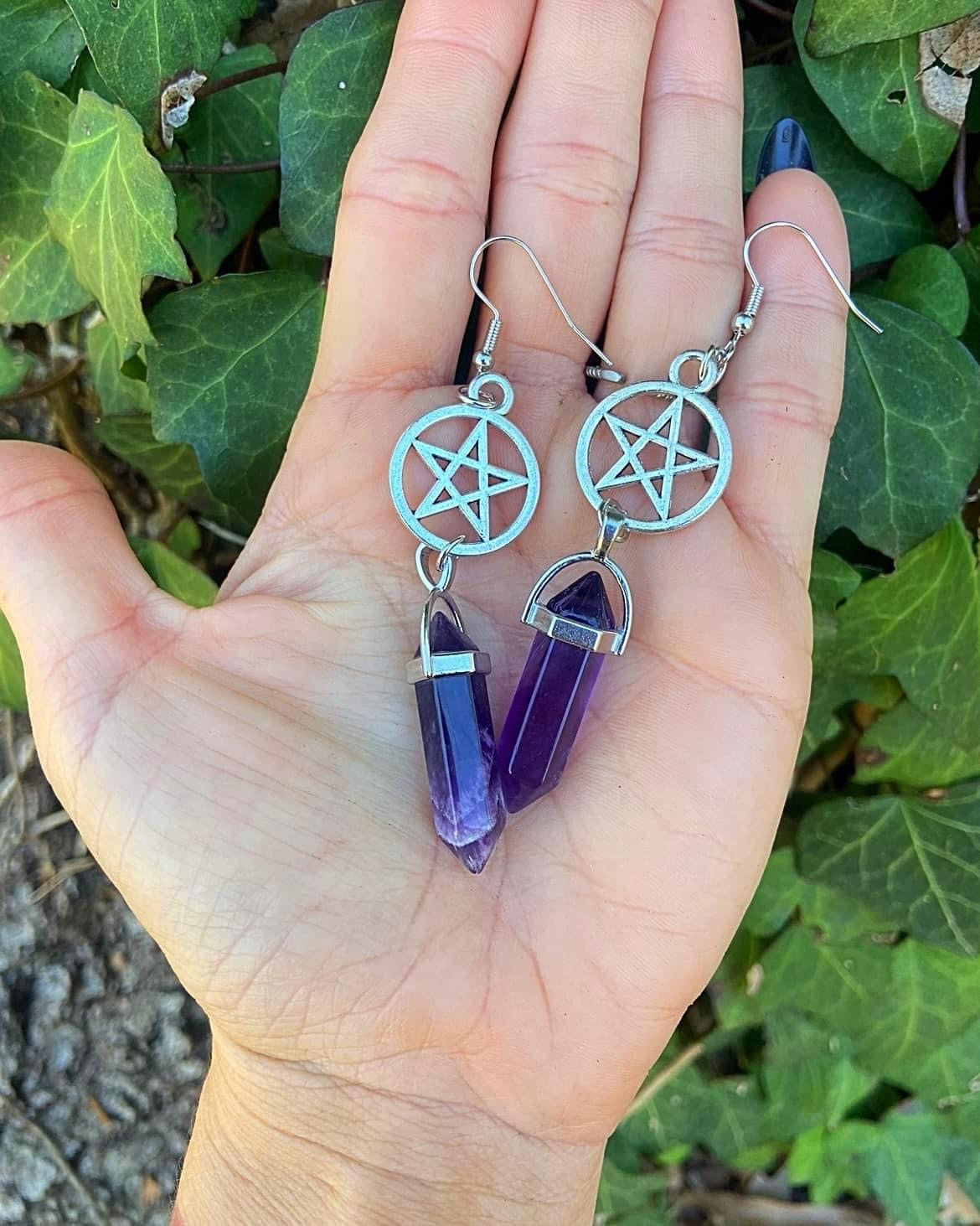 Amethyst Pentacle Earrings