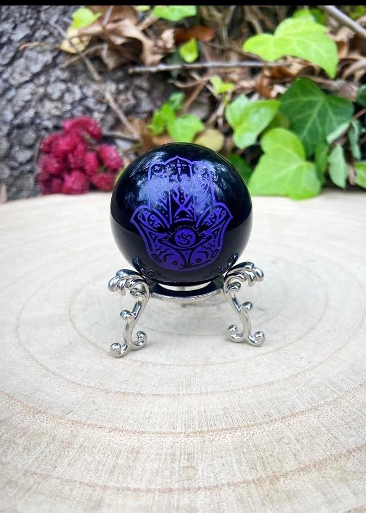 Black Obsidian Hamsa Sphere