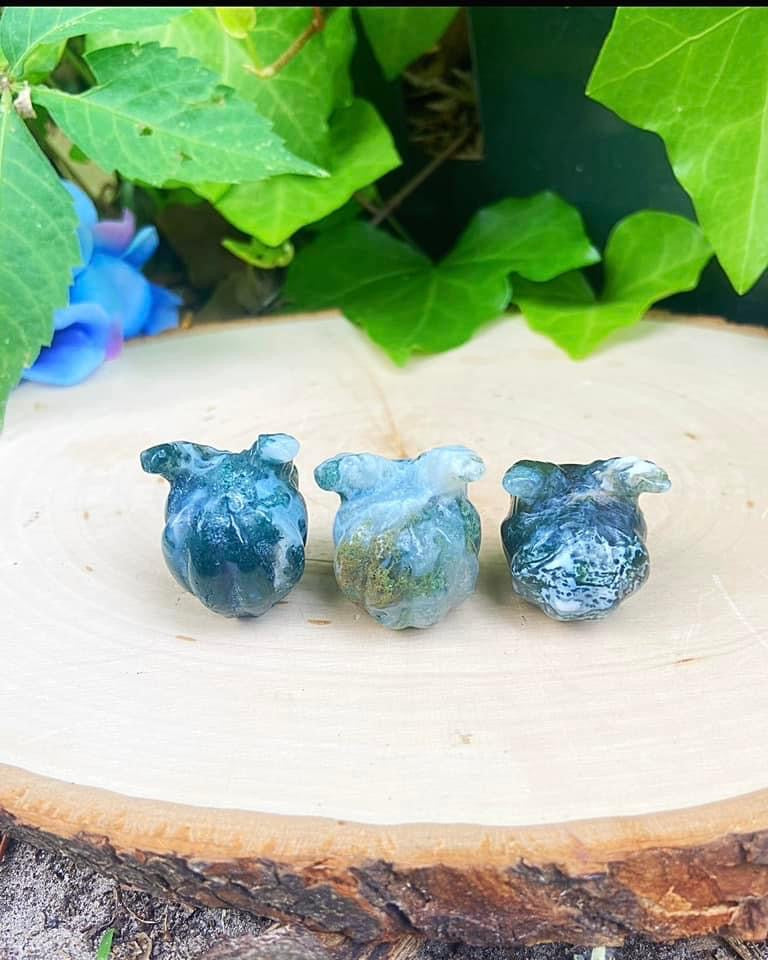 Moss Agate Horned Skulls