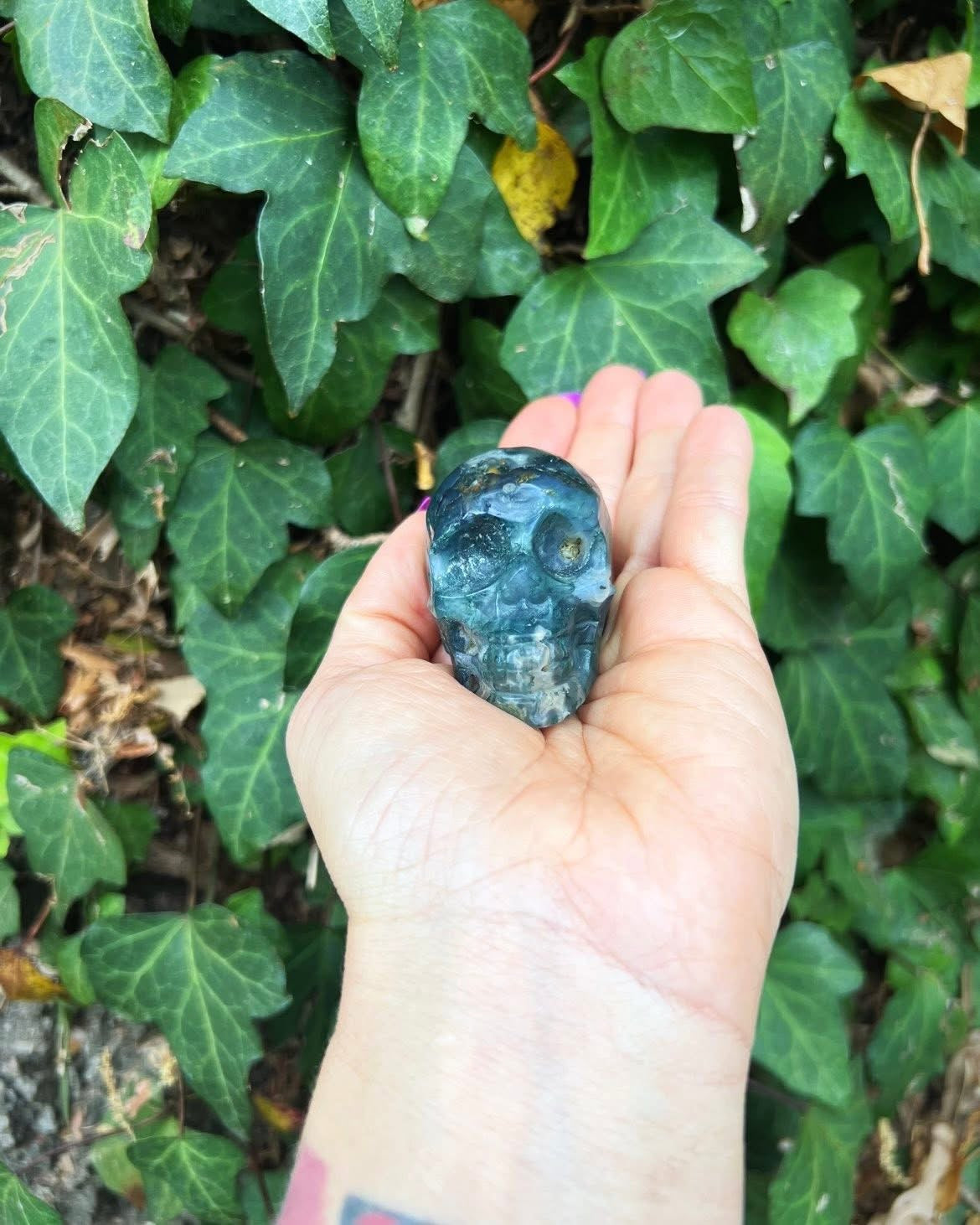 Moss Agate Skull