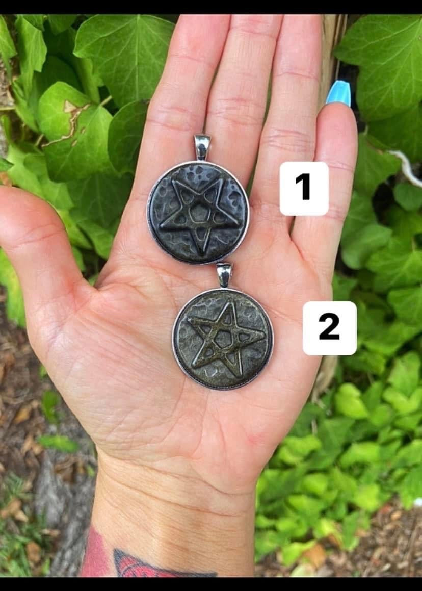 Gold Sheen Obsidian Pentagram Pendants