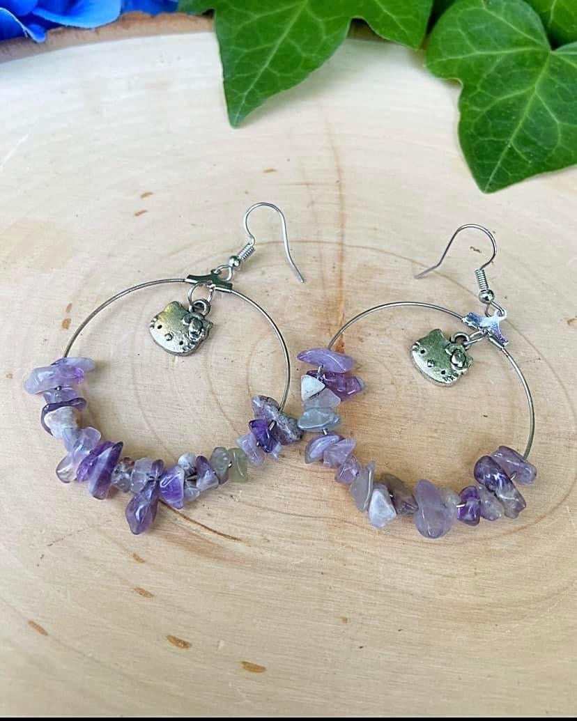 Amethyst Hello Kitty Earrings