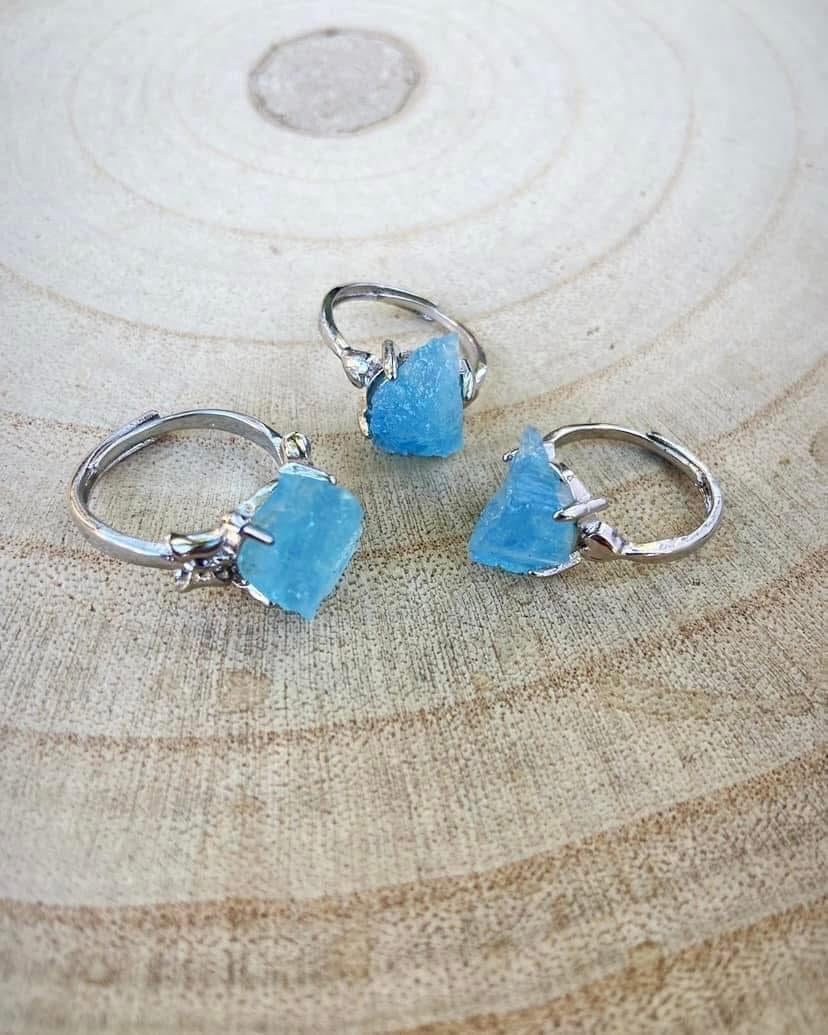 Aquamarine Rough Rock Rings