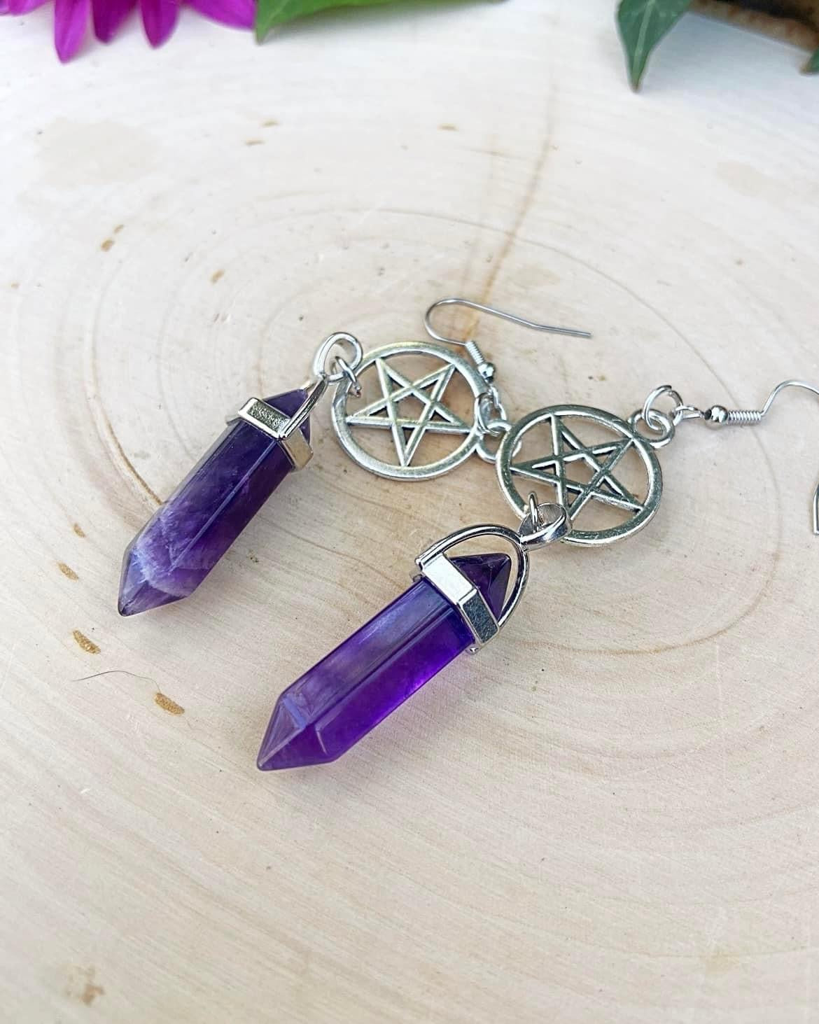 Amethyst Pentacle Earrings