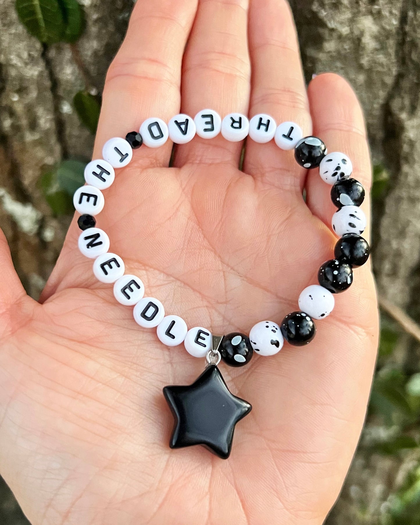 Thread The Needle Bracelet (with black obsidian star)