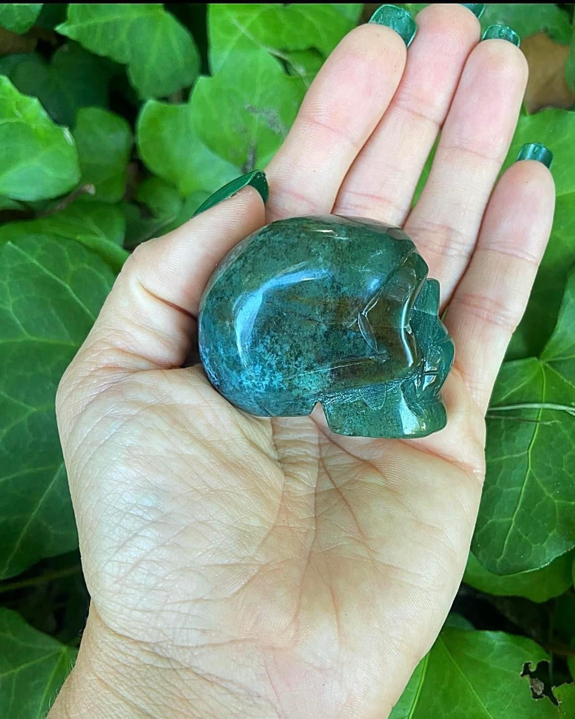 Moss Agate Skull